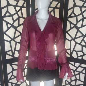 Elegant Burgundy Ruffle Blouse